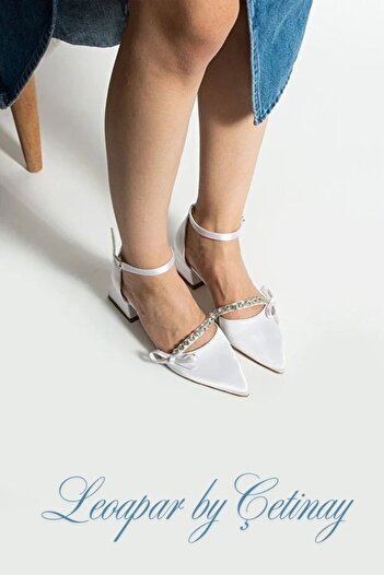 leopar by çetinay 399 Rosabelle "Stylish Stone Bow Detailed Satin Women's Heeled Shoes |   Night and Invitation Shoes"