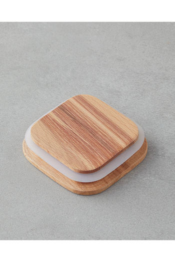 English Home Pico Glass with Wooden Lid, 4 Compartments for Breakfast, 21X21 Cm, Transparent