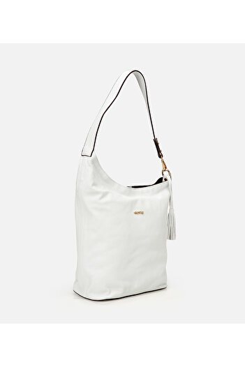 Hotiç Women's Leather White Asymmetric Soft Textured Shoulder Bag