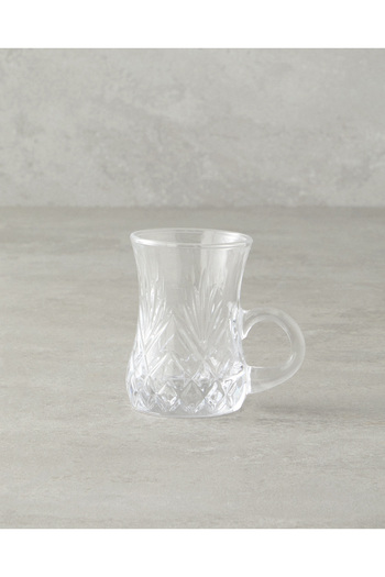 English Home 6 Pieces of Tea Glasses for 6 People with Clear Rose Glass Handle - 100 ml