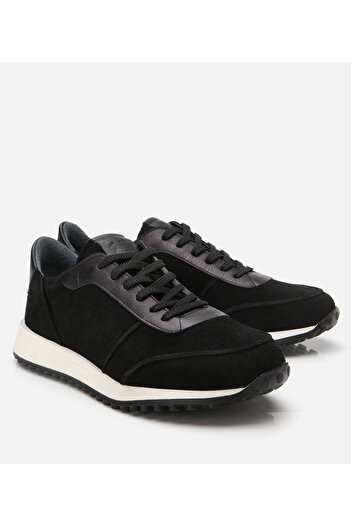 Hotiç Men's Suede Leather Black Ultra Light Sole Sports Shoes