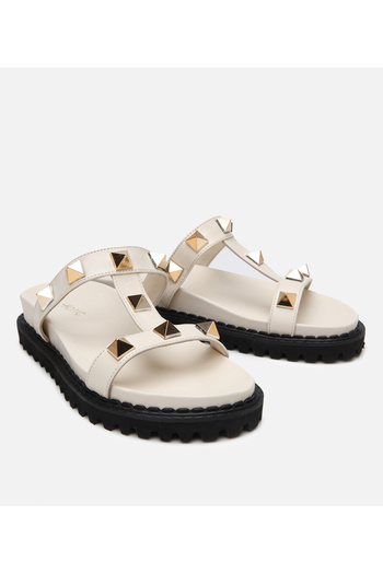 Hotiç Women's Leather Ecru Stone Slippers