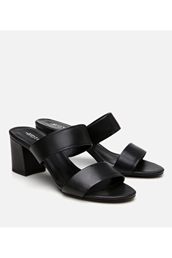 Hotiç Women's Leather Black Thick Heeled Slippers
