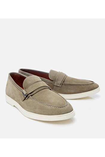 Hotiç Men's Suede Leather Green Buckle Detailed Casual Loafer