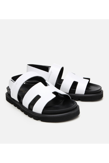 Hotiç Women's Leather White Adjustable Buckle Flat Sandals