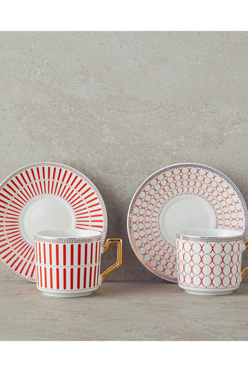 English Home Rabecca Porcelain Set of 2 Red Coffee Cups 90 ml