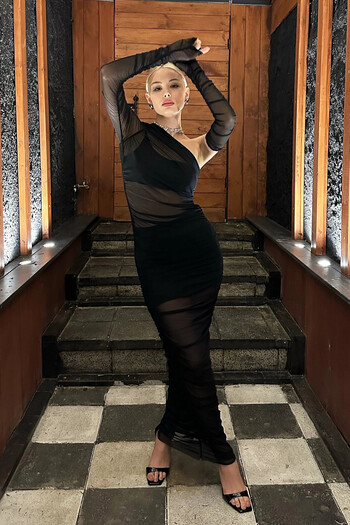 VAGGON Women's Black Asymmetric Lapel Lined And Gloved Drawstring Dress Prm0512