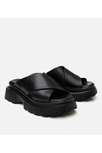 Hotiç Women's Leather Black Heeled Slippers
