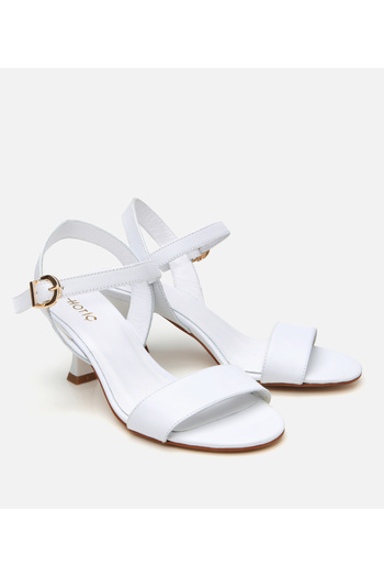 Hotiç Women's Leather White Belted Heeled Sandals