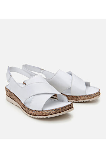 Hotiç Women's Leather White Adjustable Comfort Sandals