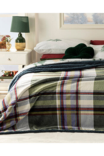 English Home Glen Sherpa Double Blanket Blue - Green
