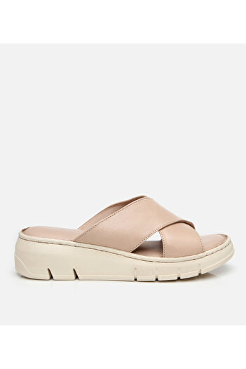 Hotiç Women's Leather Beige Comfort Slippers