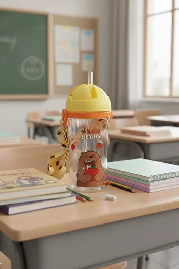 Miniso We Bare Bears Lisanslı Taşıma Askılı Suluk (400ml) - Boz Ayı