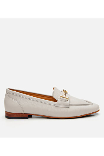 Hotiç Women's Leather Ecru Buckle Classic Loafer