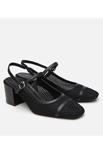 Hotiç Women's Black Mesh Open Back Heeled Shoes