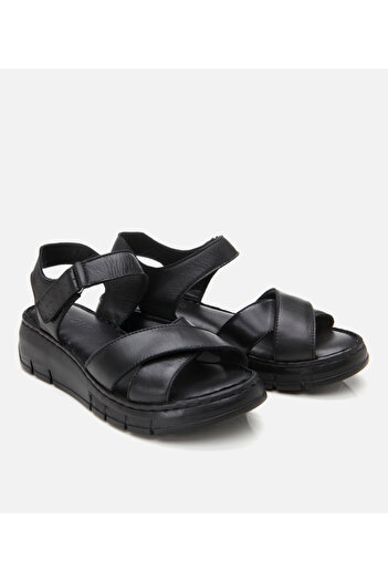 Hotiç Women's Leather Black Adjustable Comfort Sandals