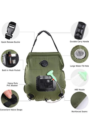 fulina Solar Portable Shower Bag,20L,with Removable Hose&On-Off Switchable Shower Head,for Camping,Hiking