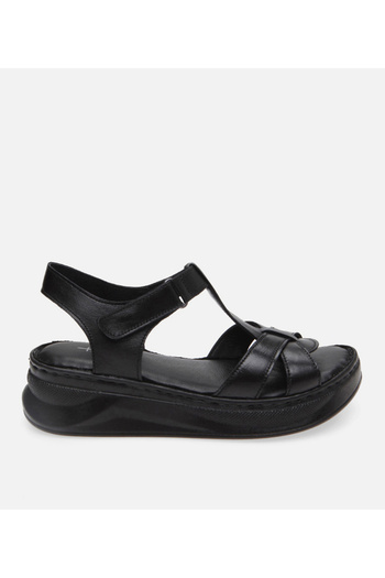 Hotiç Women's Leather Black Flat Sandals