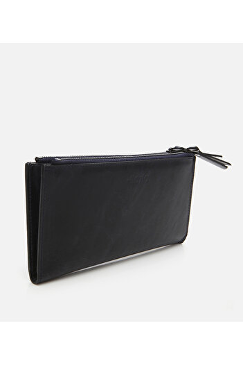 Hotiç Men's Leather Navy Blue Wallet