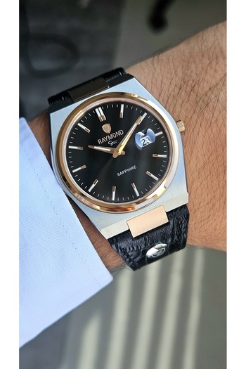 Raymond Rym-633061 Slim Classic Men's Watch - Sapphire Glass - Leather Strap - Steel Case - 2 Years Warranty Ipr-Bk