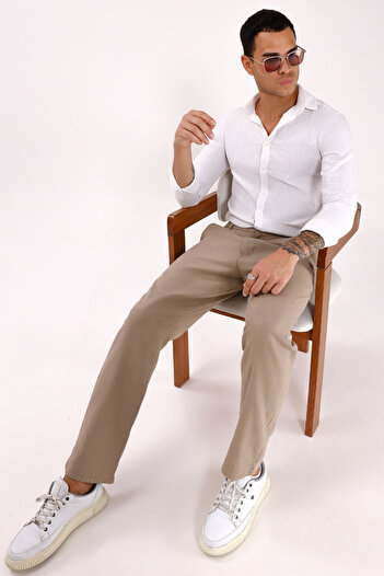 Montland Men's Beige Linen Trousers – Breathable, Relaxed Fit Casual Wear -Wide Size Range-