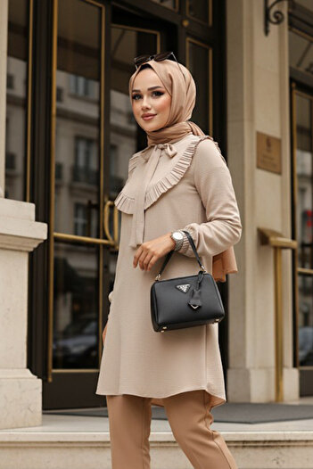 Neva Style Μπεζ Hijab Tunic - Λεπτομέρεια βολάν, Μοντέλο 6682BEJ