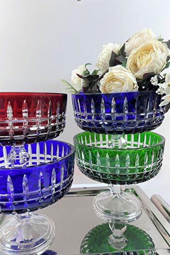 DECOSTYLE Lisbon Decor Colored Glass Salad Bowl with Stand Pasabahce Red 1 Piece