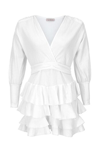 La Sarta Ribera Women's White Ruffle Layered Padded Dress