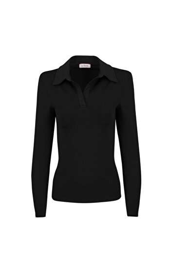 La Sarta Roda Polo Collar Padded Black Bodysuit