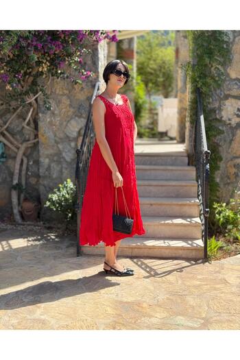 Punta Otantik Vl1046 Red Sleeveless Voile Dress
