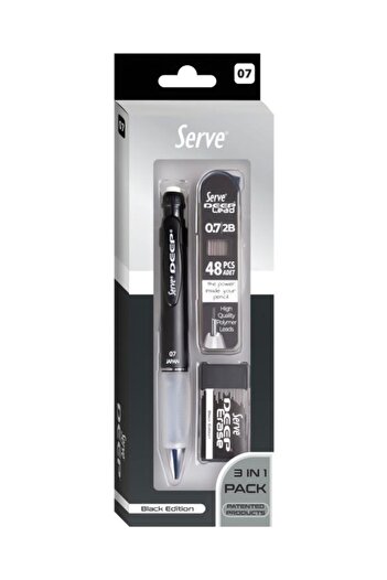 Serve Deep 3-Piece School Set Mechanical Pencil Eraser Refill Lead 0.7 mm Black
