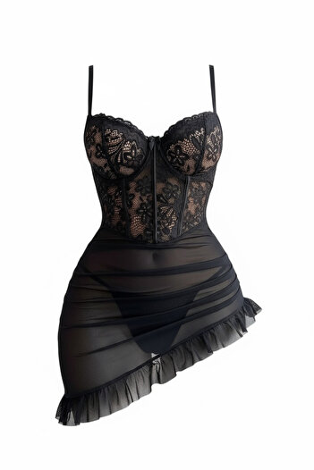 Peille Stylish Lace Detail Plus Size Nightgown with Thin Straps