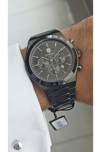 Raymond Rym-81051 Men's Lux Crono Watch - Steel Case and Strap - Sapphire Glass - 2 Years Warranty Gray