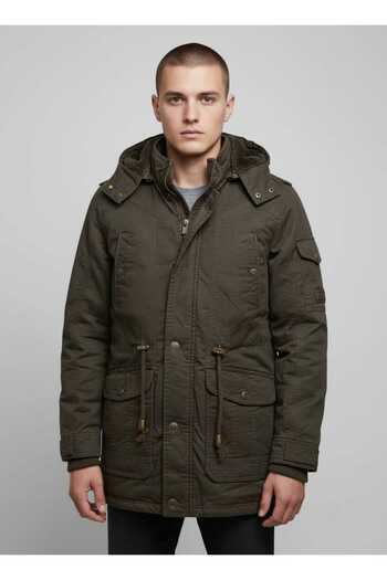 DYNAMO Men's Hooded Fur Lined Waterproof Coated Thick Coat
