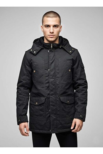 DYNAMO Men's Hooded Fur Lined Waterproof Coated Thick Coat