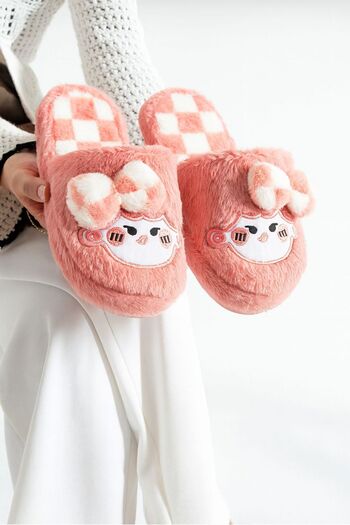 STOCON Bow Tie Plush Winter Women's Slippers Dowry Slippers Bundle Slippers Stc1172