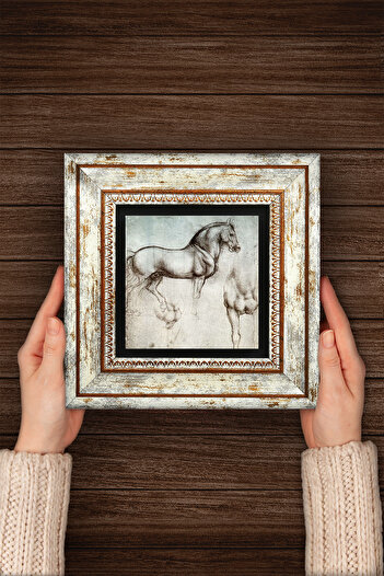 Pinecone Leonardo Da Vinci Horse Sculpture Stone Wall Painting Framed Wall Decor Wall Art