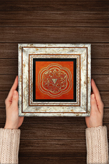 Pinecone Sri Yantra Framed Stone Wall Painting – Decorative Modern Art, Home and Office Decor | T1-170 |
