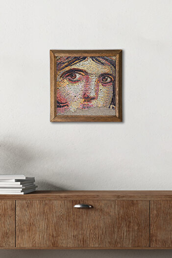 Pinecone Gypsy Girl Mosaic Stone Wall Painting with Wooden Frame – 25X25 cm Home and Office Decor | W1-71 |