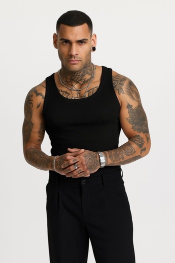 İLKCET MODA Premium Ribbed Slim Fit Black Stretchy Men's Sports Tank Top