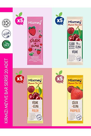 mixmey Red Fruit Bar Series 20 Pieces |   Healthy Snacks – Vegan, Gluten Free (20Gr X 20 Pcs)