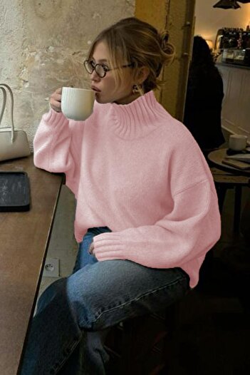 Madmext Pink Turtleneck Women's Knit Sweater Mg2535