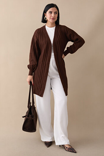 InStyle Bitter Brown Plush Corded Knitwear Cardigan