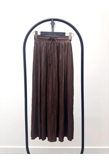 Maldia Shop Women's Crushed Lace Midi Brown Skirt