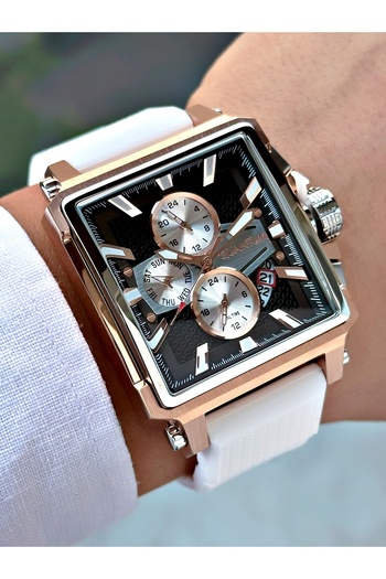 Quantum Functional 10 Atm Water Resistant Silicone Cord Steel Case Angled Dial Men's Wristwatch 949.461