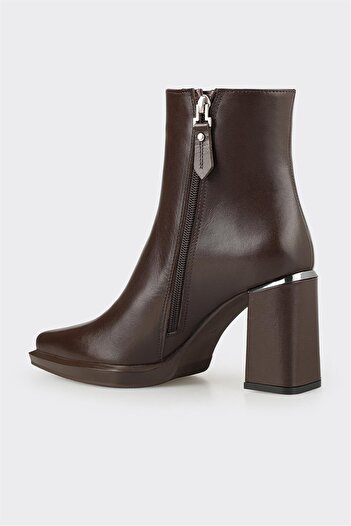 Elle Shoes Kahve Deri Kadın Topuklu Bot