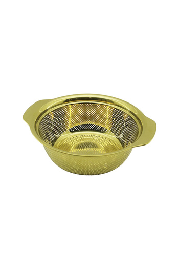 The LOG INVEST 27cm Gold Stainless Metal Basket Strainer with Self Handles
