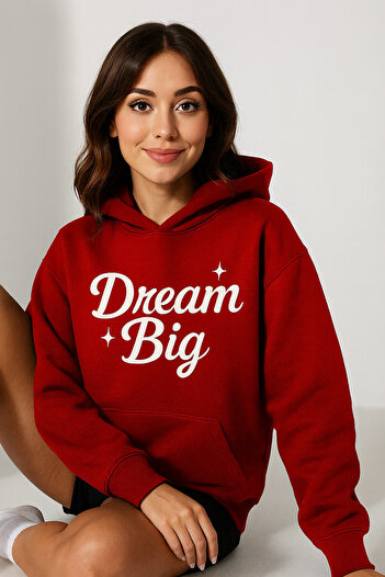 CLASSY.MODA Women's Hooded Kangaroo Pocket Oversize Sweatshirt with Dream Big Lettering on Front Casual Daily Style