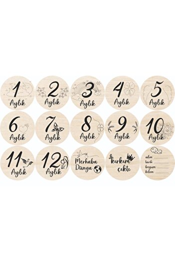 RS JANTİ STORE Wooden Baby Memory Card 1-12 Months Monthly Photo Shoot Card Newborn Gift First Year Wooden Memory Card