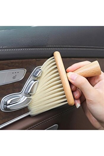 OLLEVRA Wooden Handle Soft Bristle Brush Detailed Dusting Cleaning Brush for Car